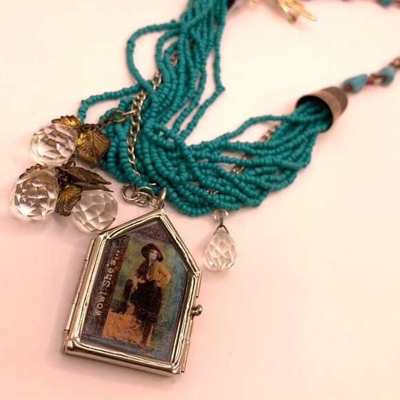 Fearless Cowgirl Mixed Media Assemblage Handmade Necklace Southwestern OOAK J694 - Picture 2 of 12